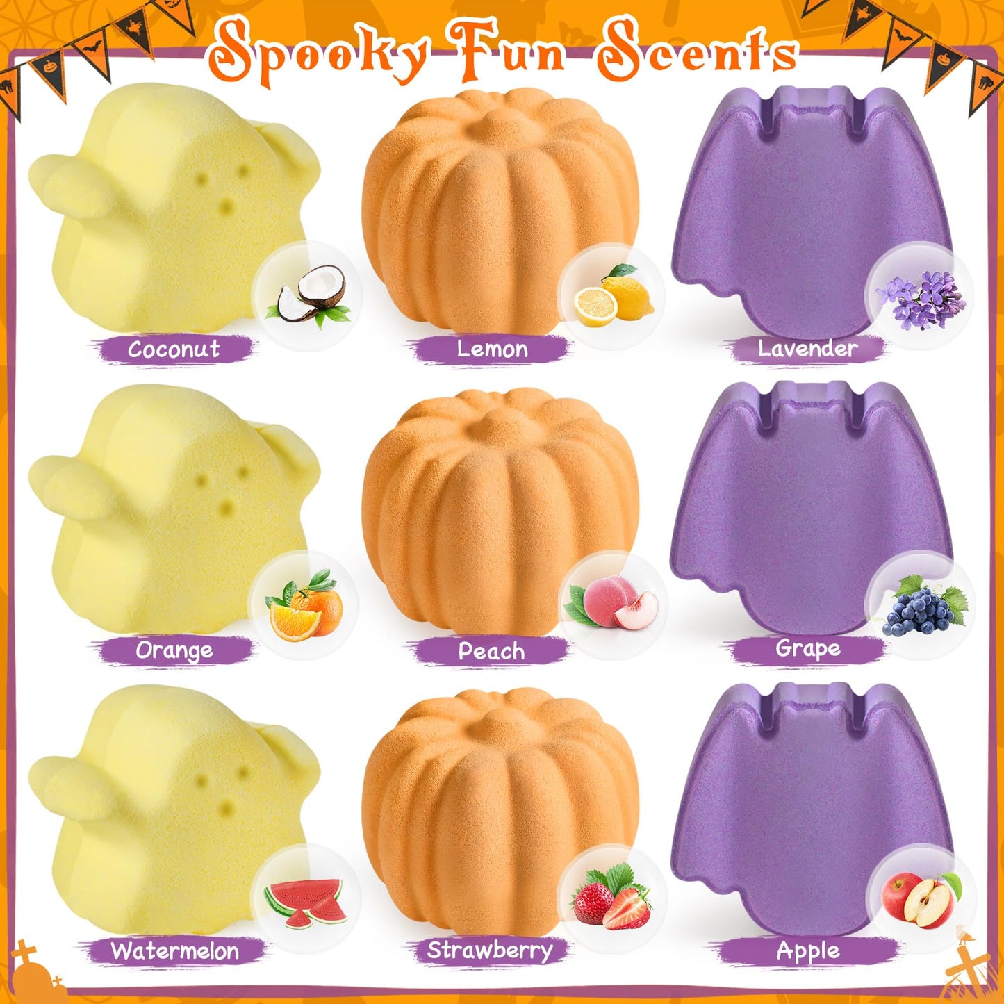Ellinjan 9-Pack Halloween Bath Bombs with Toys Inside | Safe Kid Bath Fizzies