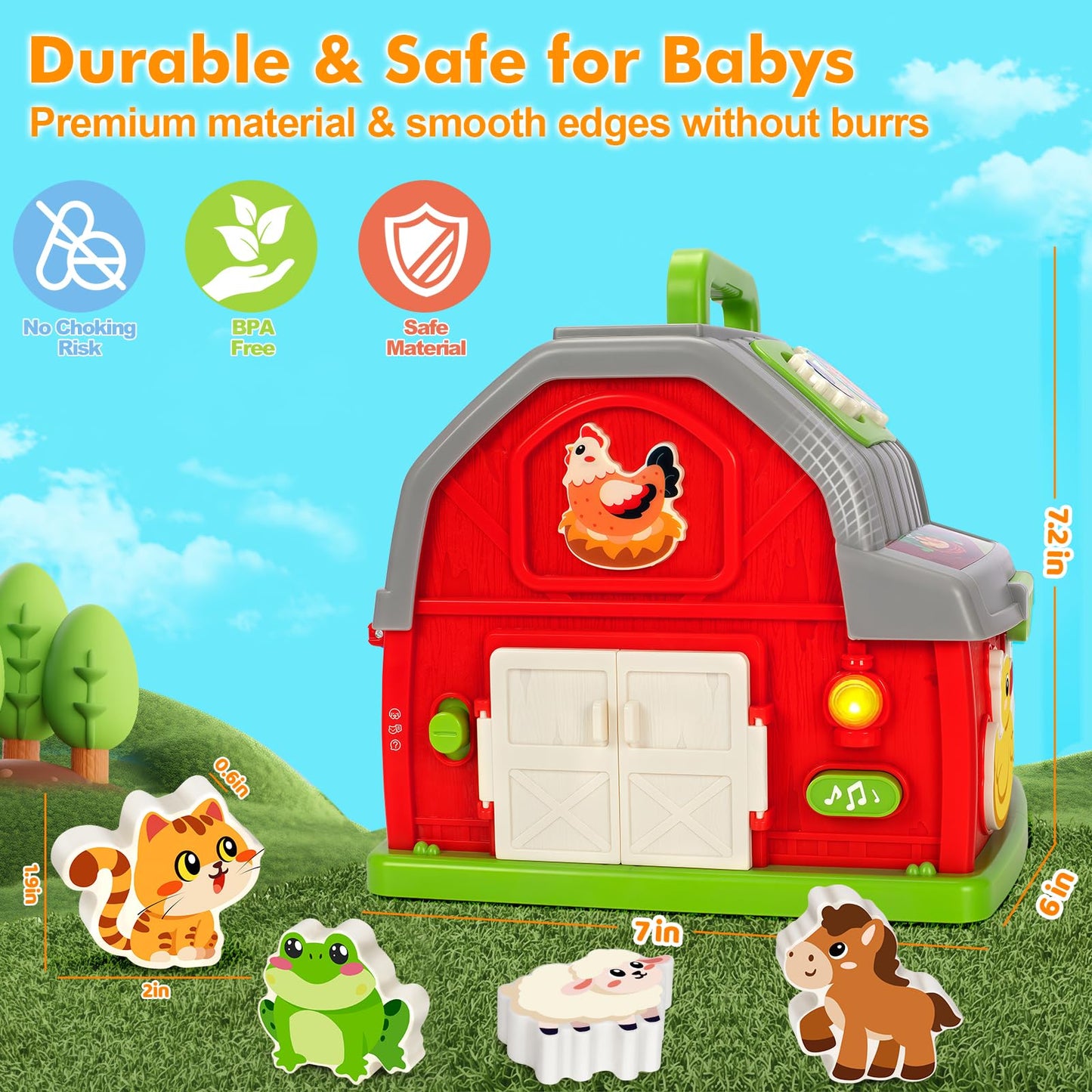 Ellinjan Montessori Farm Animals Toy for Toddlers 1-3 | Light & Sound Barn Playset