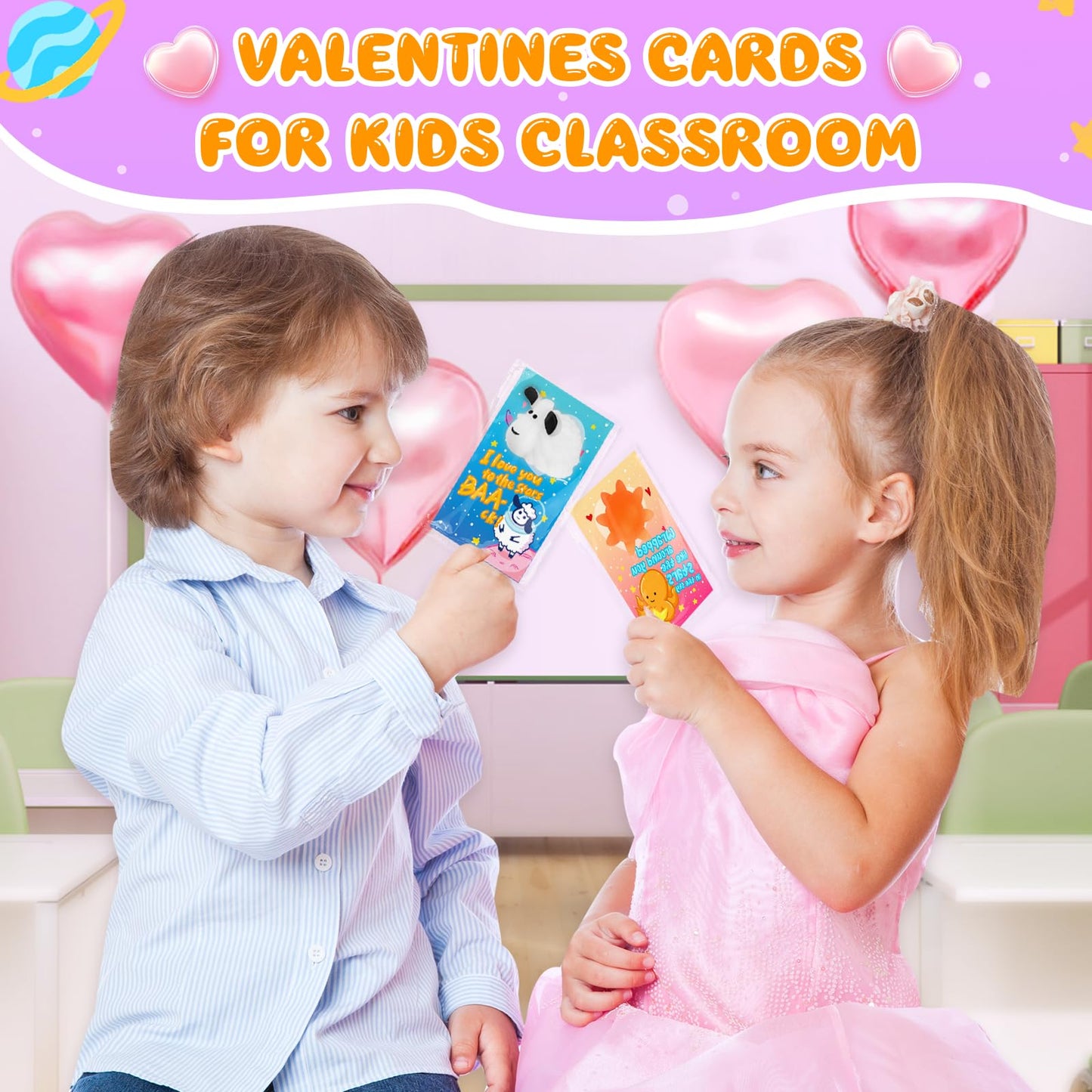 Ellinjan Valentines Day Gifts for Kids – 32-Pack Cards & Glow-in-the-Dark Squishy Toys