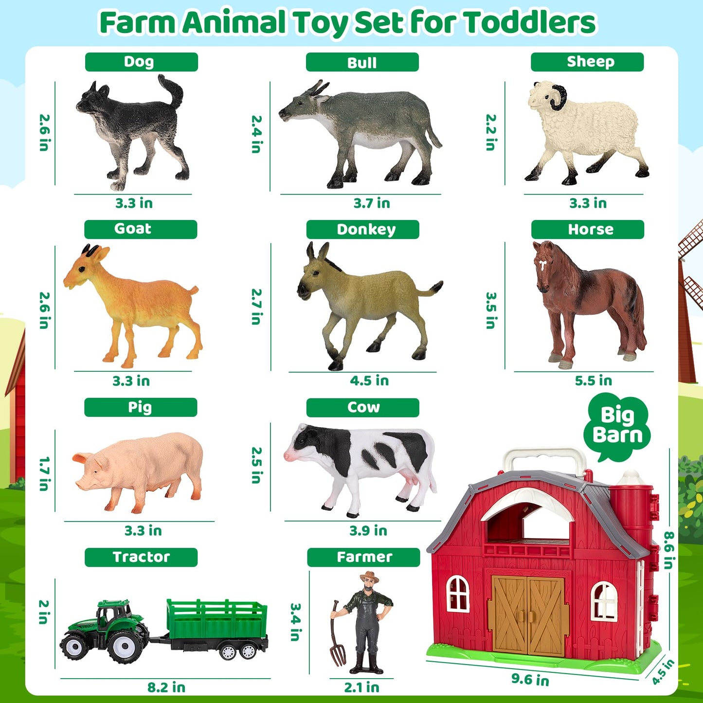 Ellinjan Farm Animals Toy Set – Big Red Barn Playset for 1-5 Year Olds | Educational & Durable