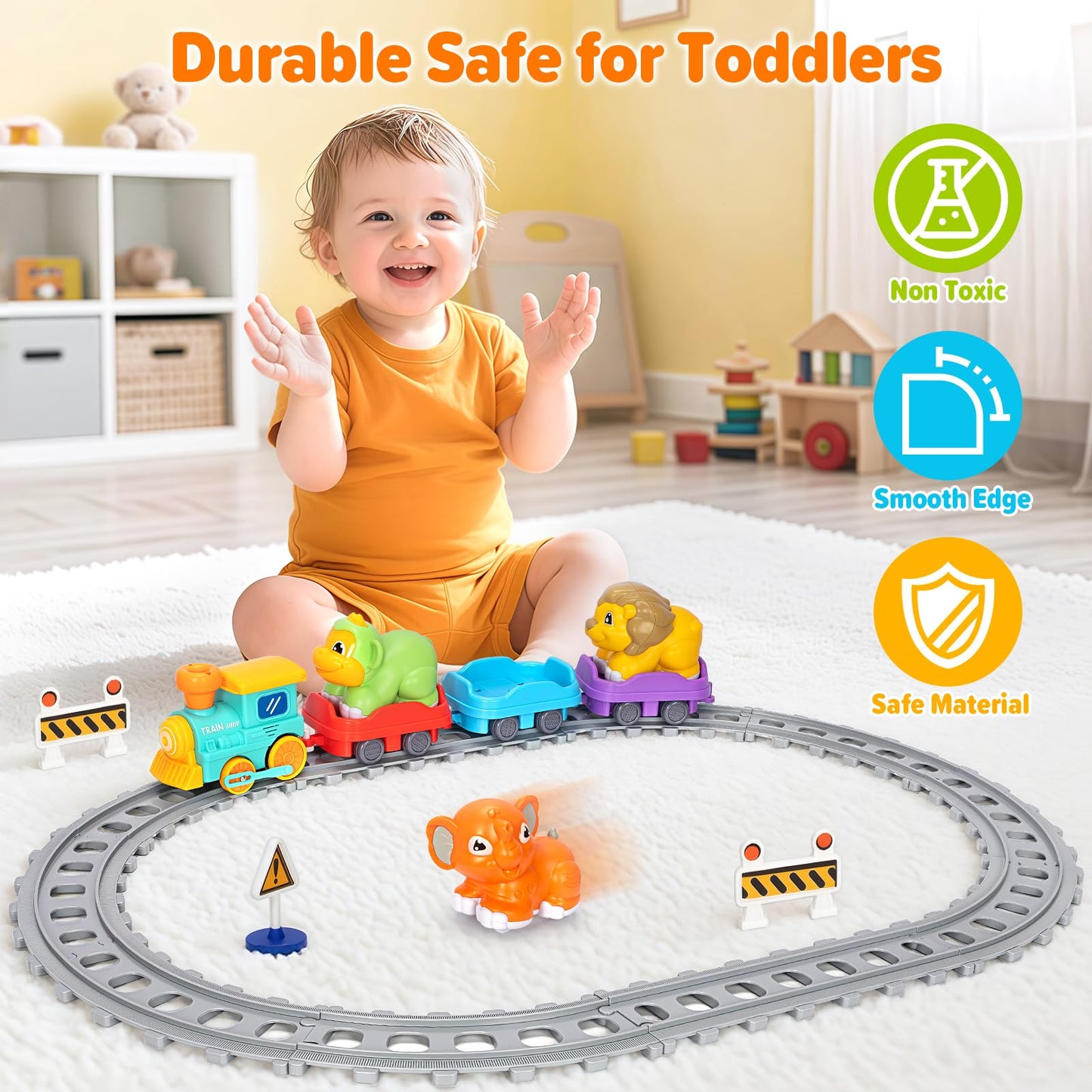 Ellinjan Electric Train Set for Toddlers – Lights, Steam & Music