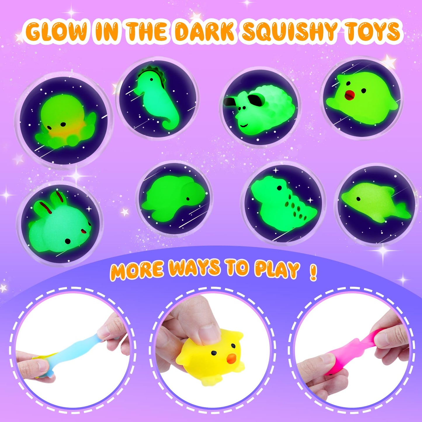 Ellinjan Valentines Day Gifts for Kids – 32-Pack Cards & Glow-in-the-Dark Squishy Toys
