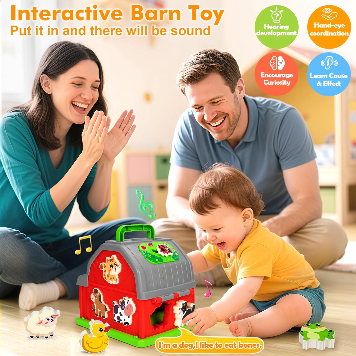 Ellinjan Montessori Farm Animals Toy for Toddlers 1-3 | Light & Sound Barn Playset