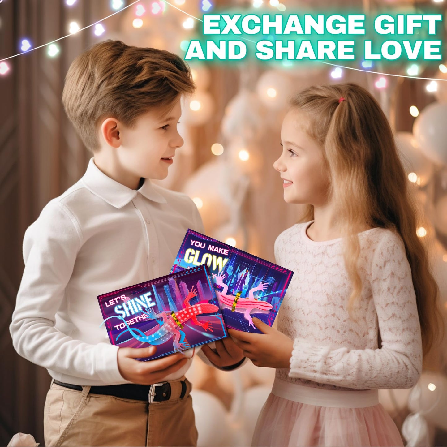 Ellinjan Valentines Day Cards with Glow-in-the-Dark Lizards | 24-Pack Classroom Gift Set
