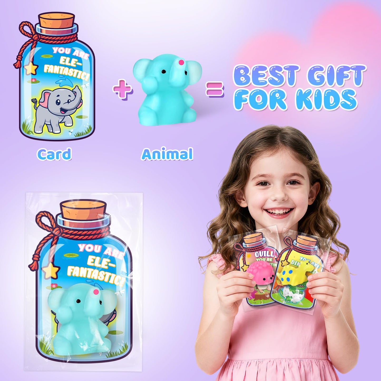 Ellinjan Valentines Day Classroom Gift Set – 32 Glow-in-the-Dark Squishy Toys & Cards