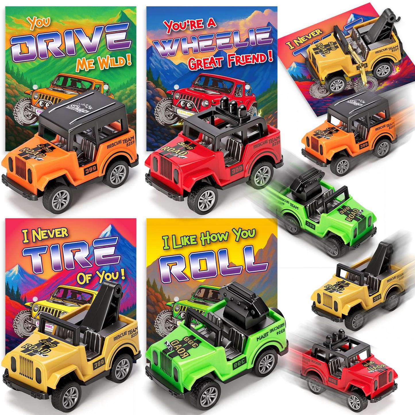 Ellinjan 24-Pack Valentines Cards with Pull-Back Cars – Classroom Gifts for Kids