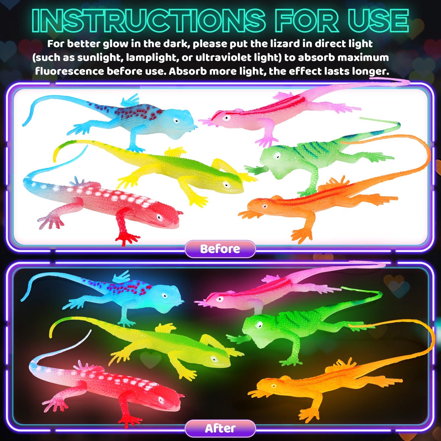 Ellinjan Valentines Day Cards with Glow-in-the-Dark Lizards | 24-Pack Classroom Gift Set