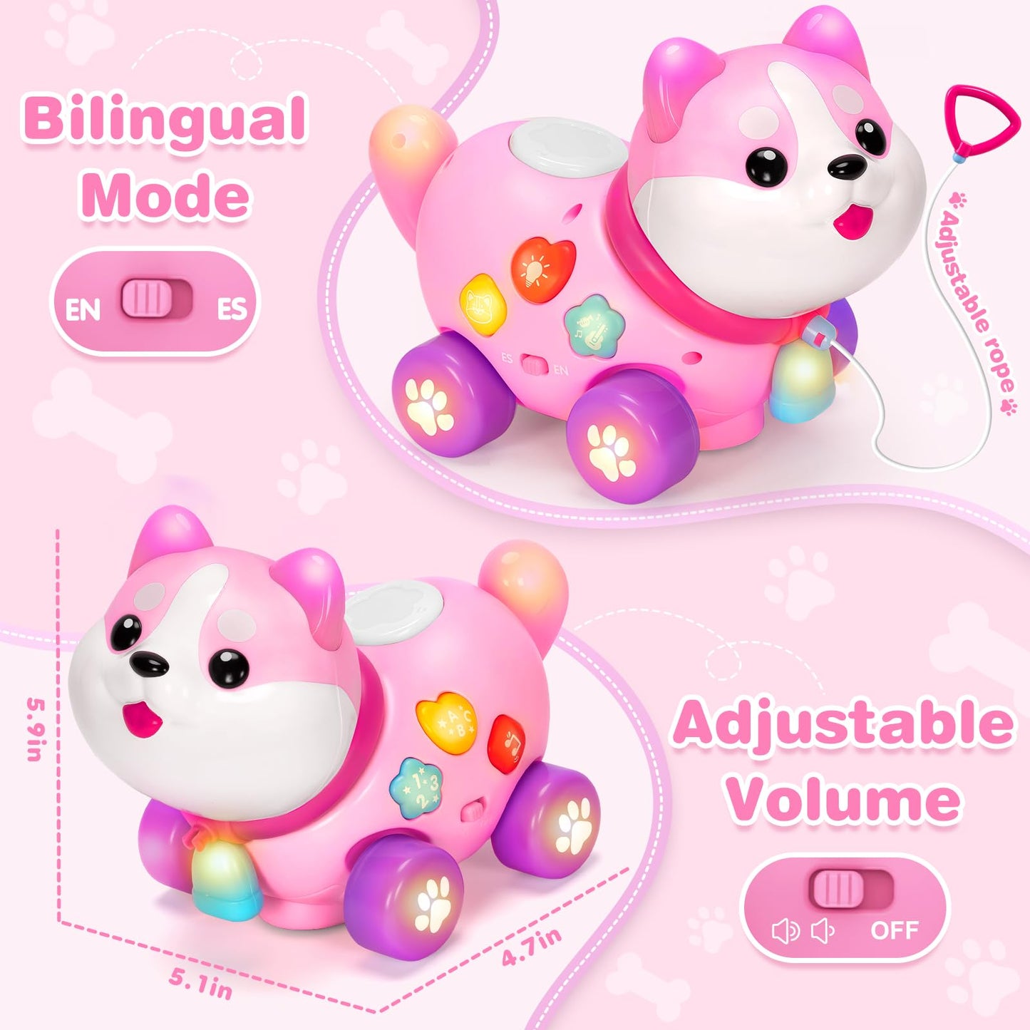 Ellinjan 4-in-1 Musical Puppy Toy for 6–18 Months – Bilingual Learning & Lights