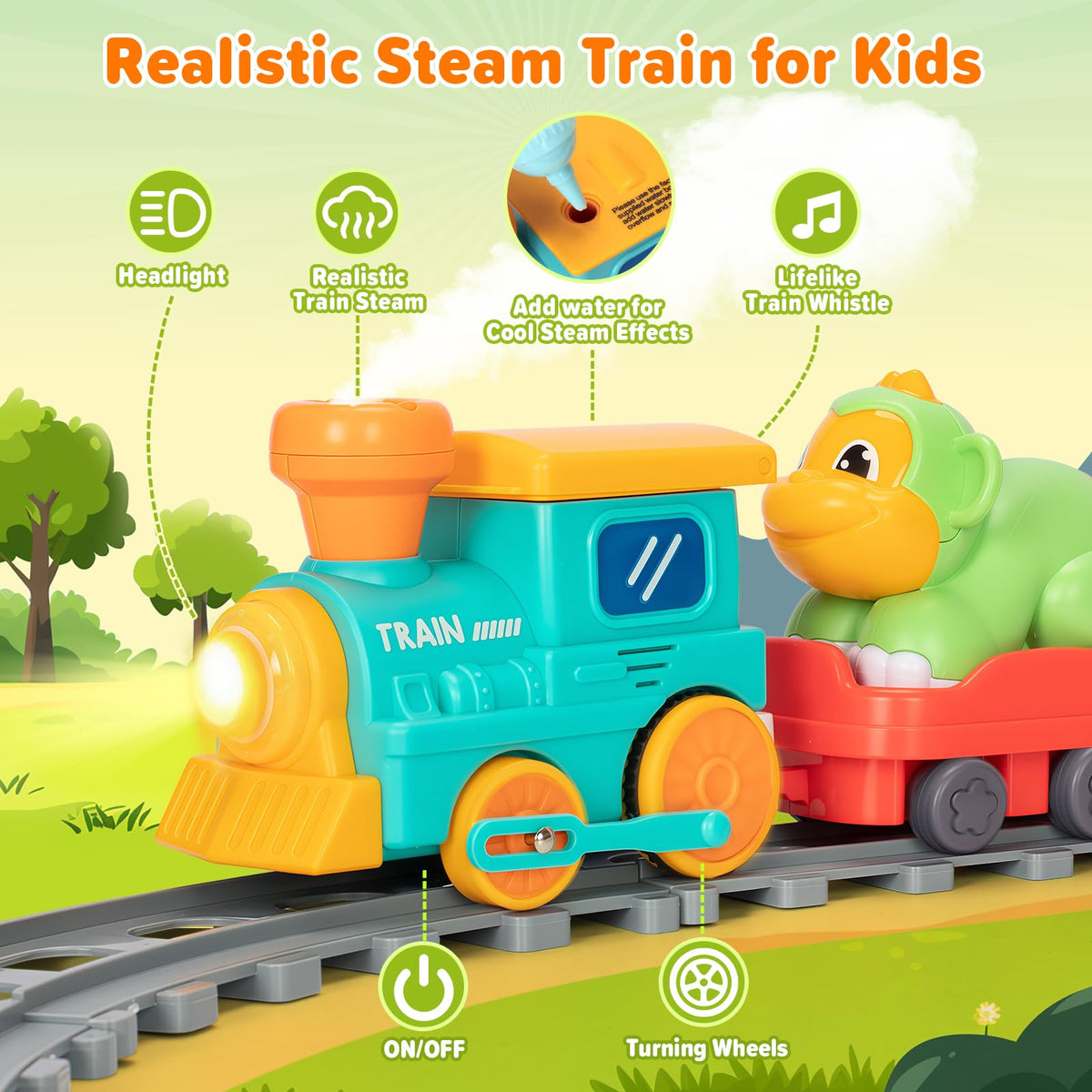 Ellinjan Electric Train Set for Toddlers – Lights, Steam & Music