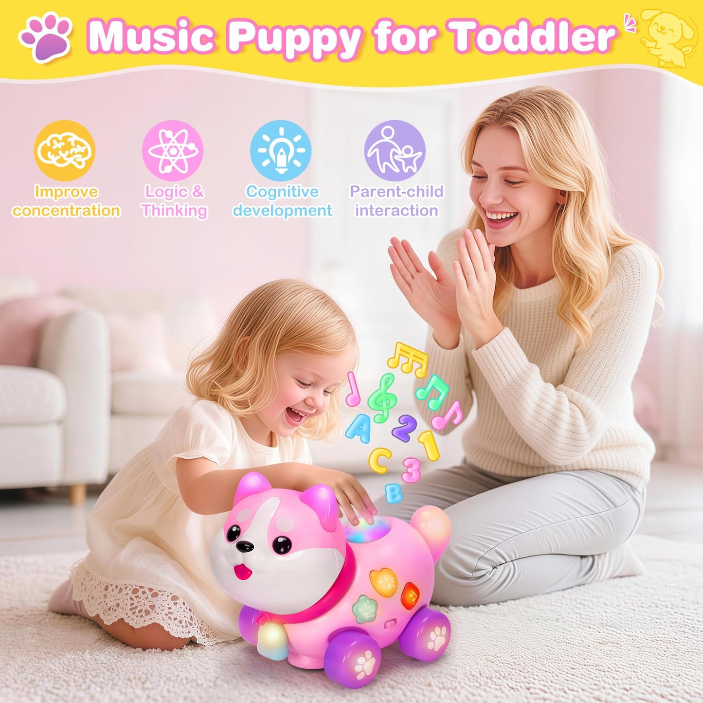 Ellinjan 4-in-1 Musical Puppy Toy for 6–18 Months – Bilingual Learning & Lights