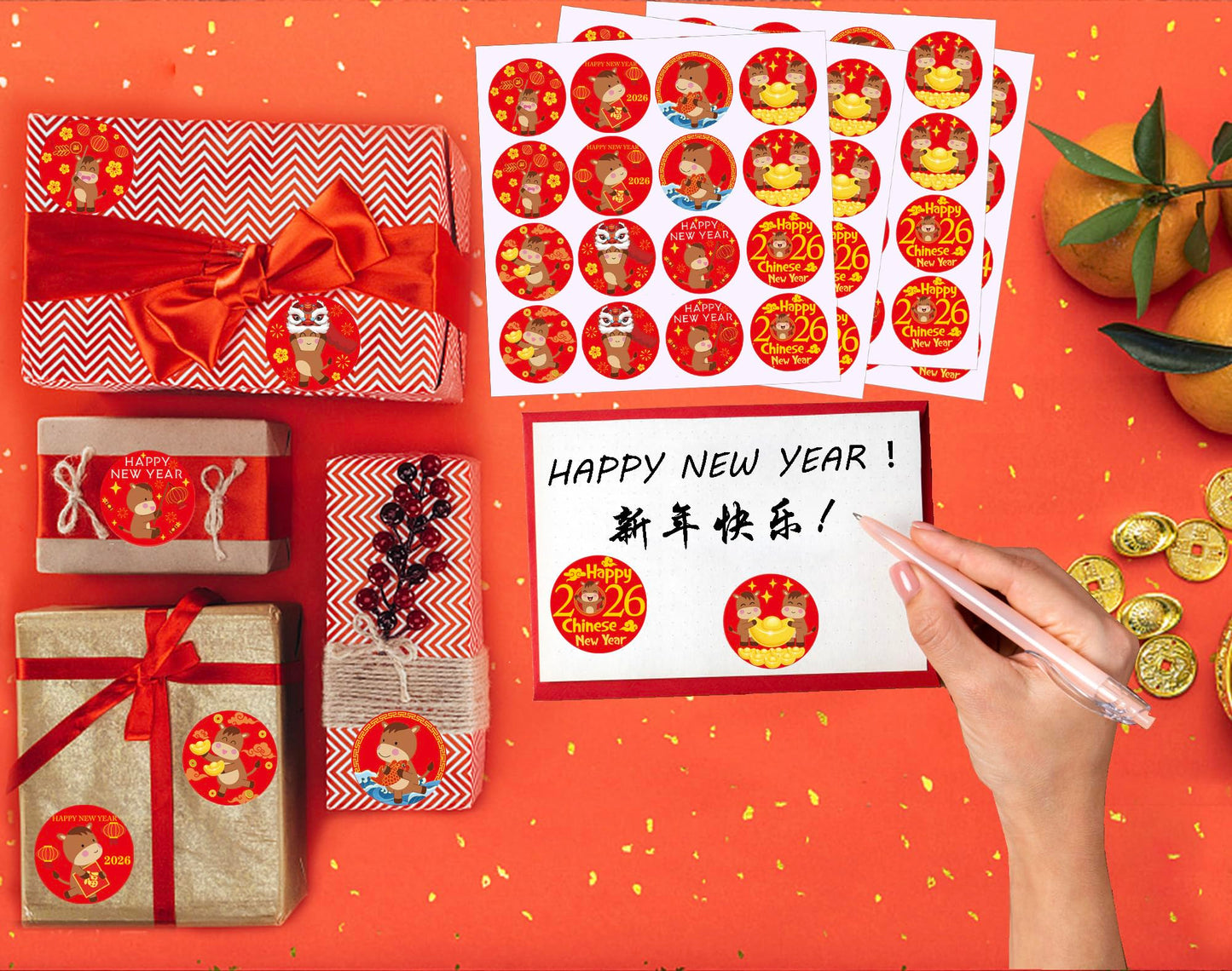 ELLZK Chinese New Year Candy Sticker Labels – 256 Round Horse Designs for 2026 Lunar New Year Party Decor
