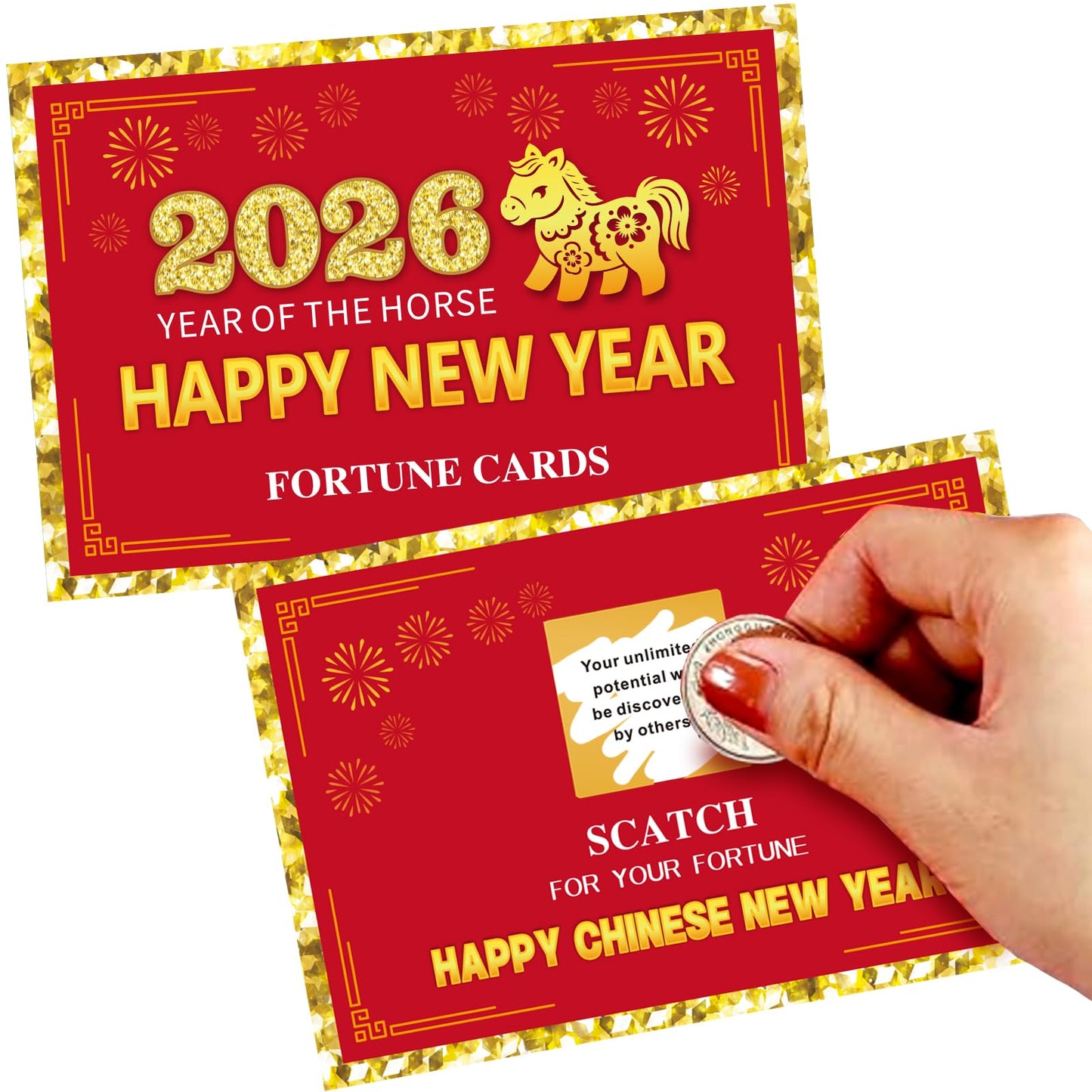 Ellzk 30-Count Chinese New Year Scratch-Off Fortune Cards – Year of the Horse Party Decor & Favors