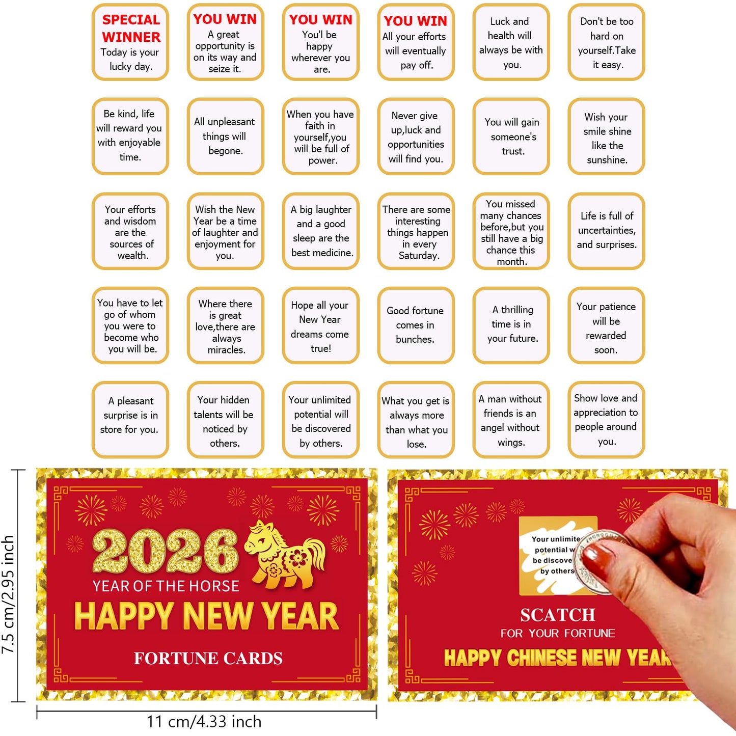 Ellzk 30-Count Chinese New Year Scratch-Off Fortune Cards – Year of the Horse Party Decor & Favors