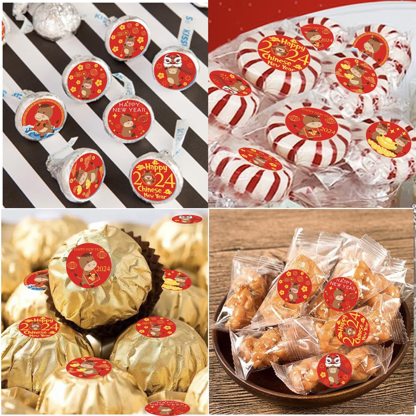 ELLZK Chinese New Year Candy Sticker Labels – 256 Round Horse Designs for 2026 Lunar New Year Party Decor