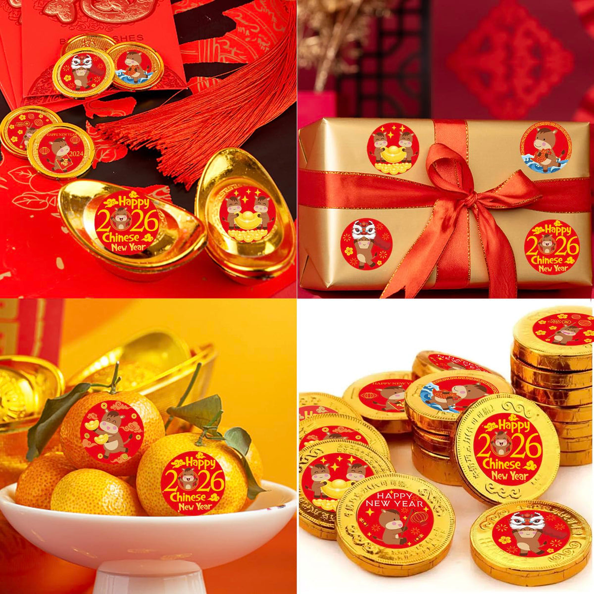 ELLZK Chinese New Year Candy Sticker Labels – 256 Round Horse Designs for 2026 Lunar New Year Party Decor