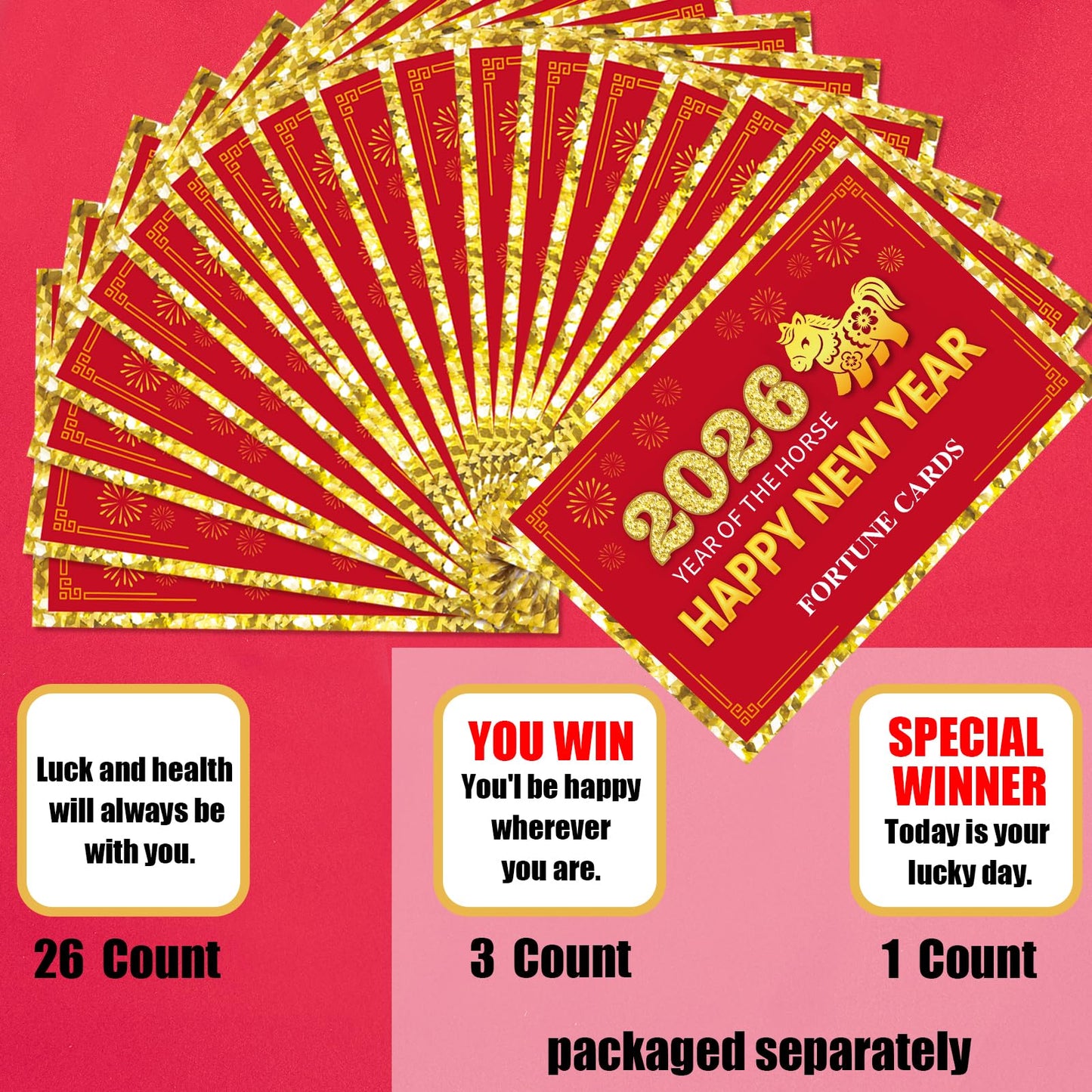 Ellzk 30-Count Chinese New Year Scratch-Off Fortune Cards – Year of the Horse Party Decor & Favors