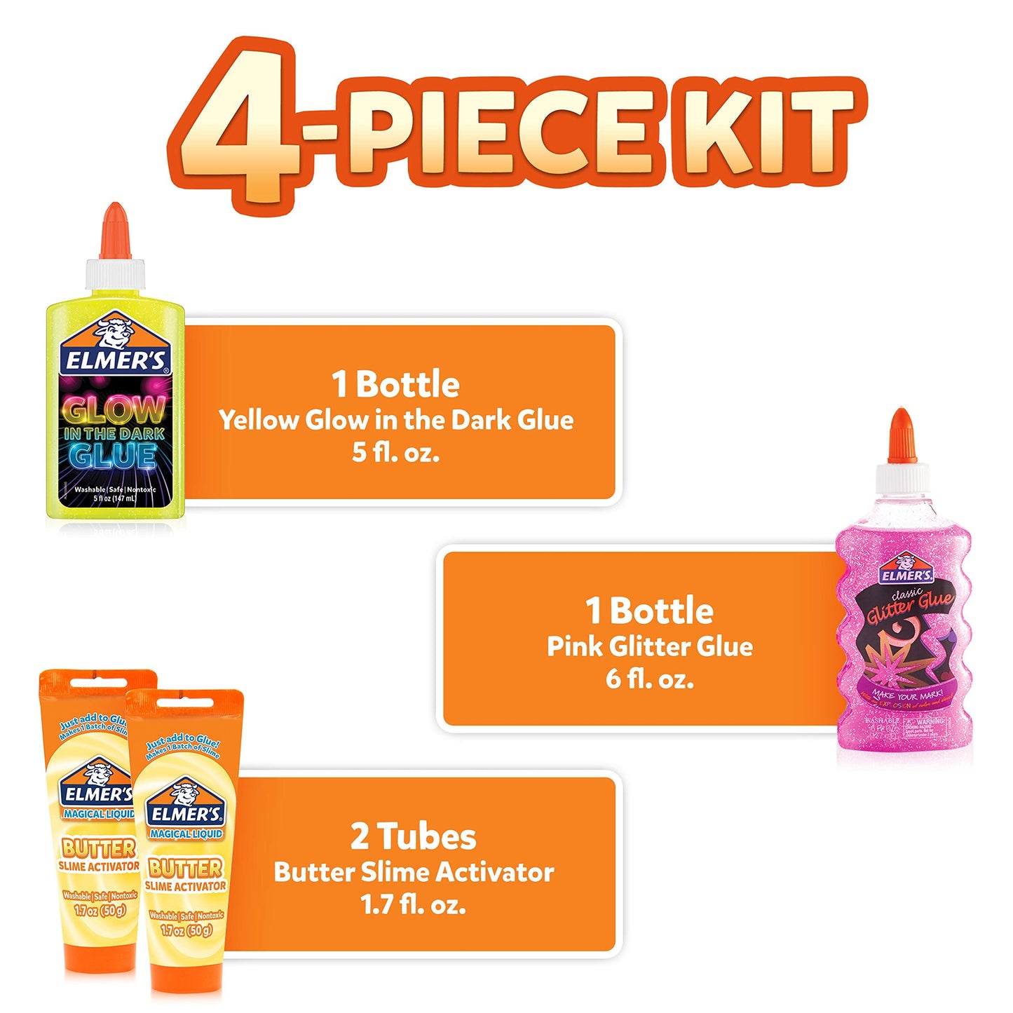 Elmer’s Butter Slime Kit with Glow in the Dark Glue and Glitter Glue – 4-Piece Kids Craft Kit