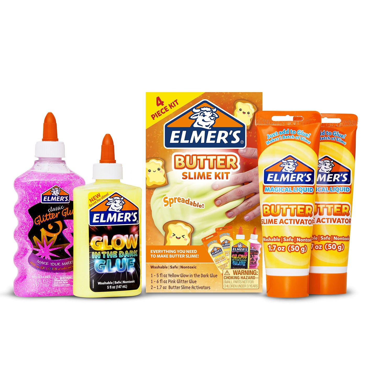 Elmer’s Butter Slime Kit with Glow in the Dark Glue and Glitter Glue – 4-Piece Kids Craft Kit