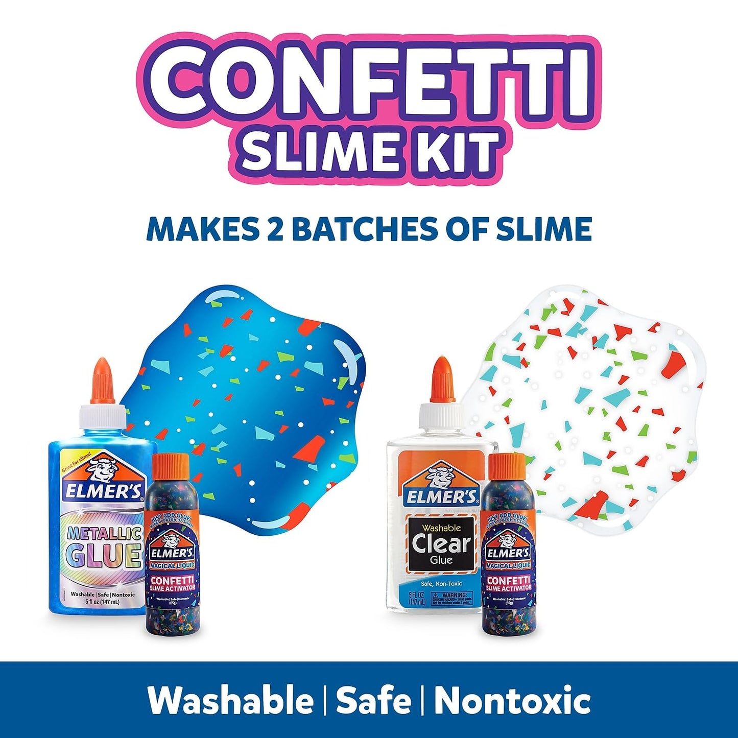 Elmer's Confetti Slime Kit | Metallic Glue, Clear Glue & Activator – 4 Count
