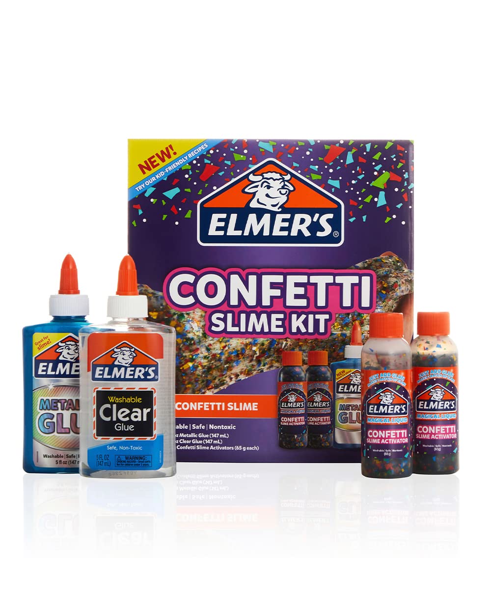 Elmer's Confetti Slime Kit | Metallic Glue, Clear Glue & Activator – 4 Count