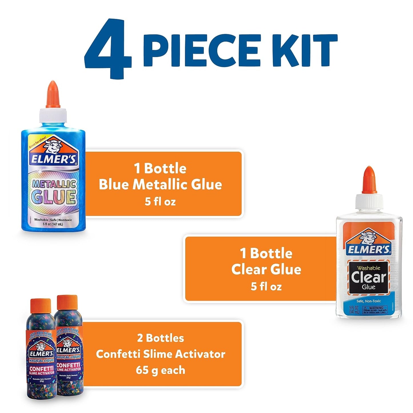 Elmer's Confetti Slime Kit | Metallic Glue, Clear Glue & Activator – 4 Count