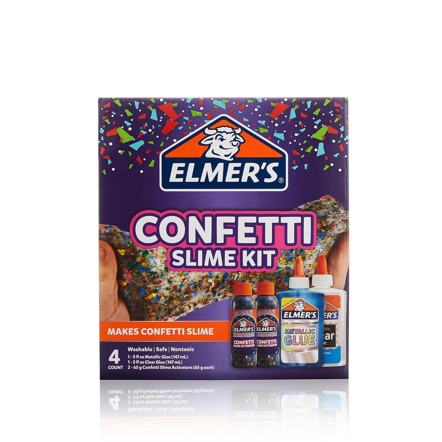 Elmer's Confetti Slime Kit | Metallic Glue, Clear Glue & Activator – 4 Count