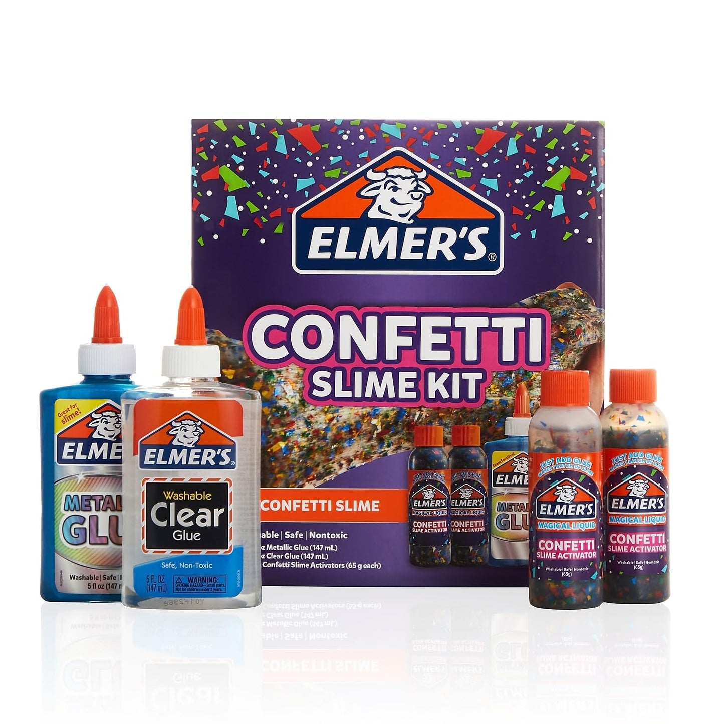 Elmer's Confetti Slime Kit | Metallic Glue, Clear Glue & Activator – 4 Count