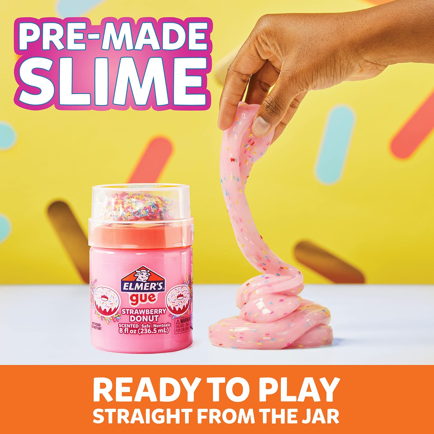 Elmer's Gue Premade Slime Strawberry Donut Scented with Rainbow Sprinkle Add-Ins – 2 Count