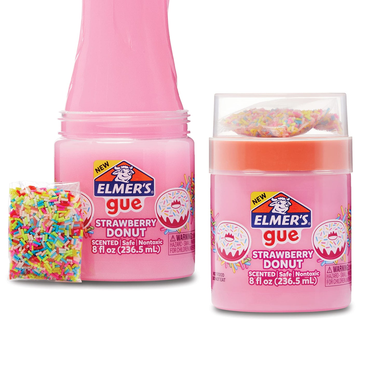 Elmer's Gue Premade Slime Strawberry Donut Scented with Rainbow Sprinkle Add-Ins – 2 Count