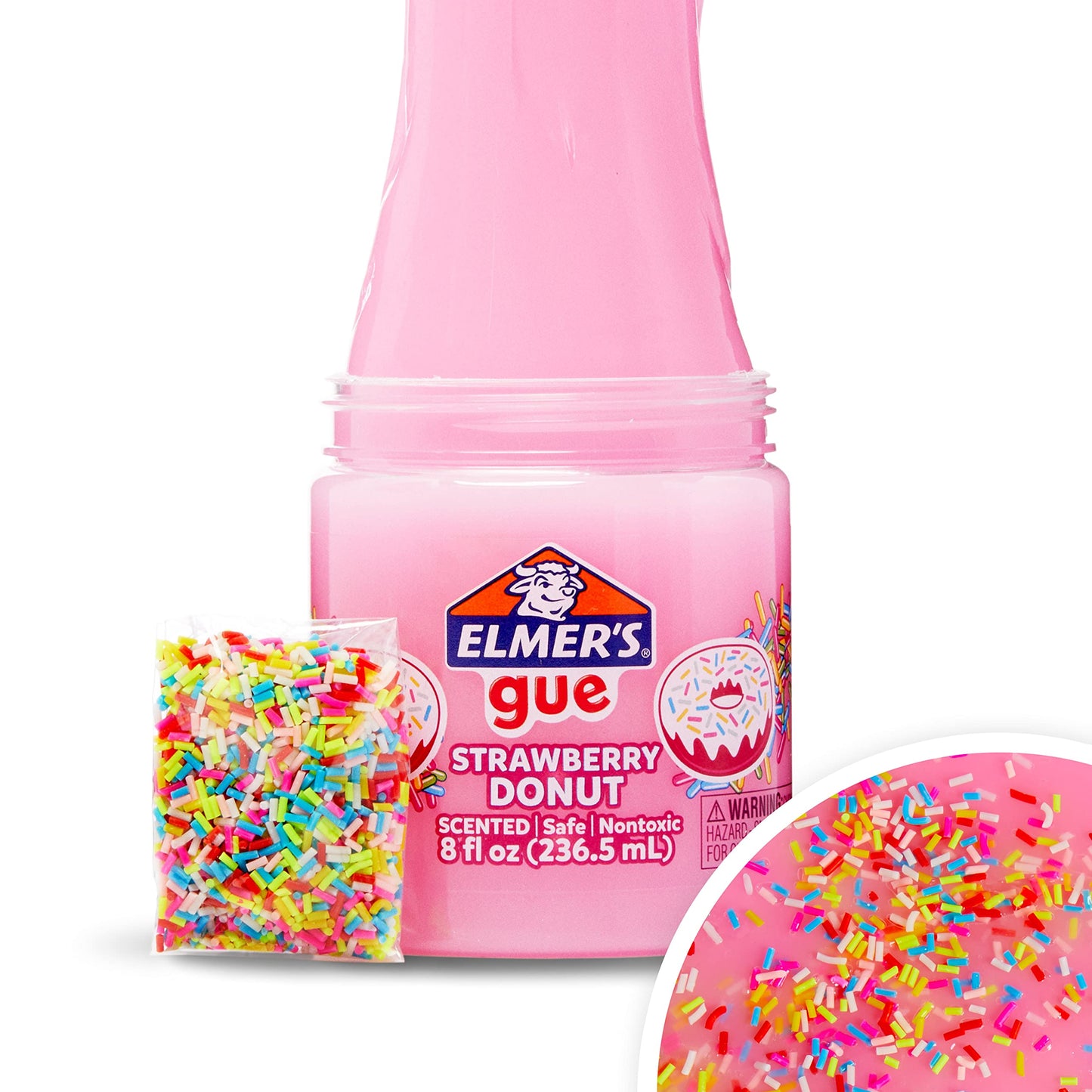 Elmer's Gue Premade Slime Strawberry Donut Scented with Rainbow Sprinkle Add-Ins – 2 Count