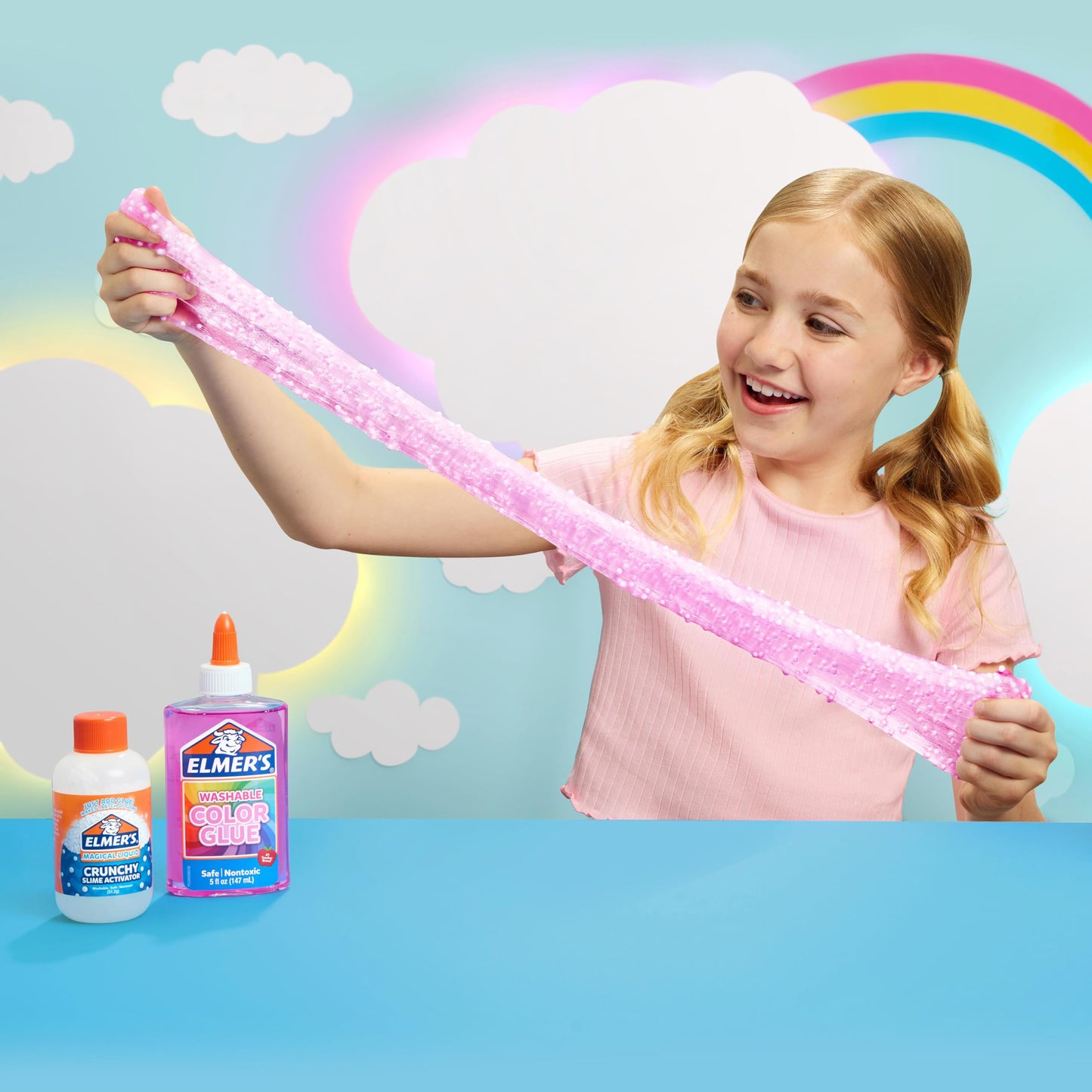 Elmer’s Neon Sky Slime Kit – 4-Piece Set with Blue & Pink Glue, Crunchy & Cherry Limeade Activators