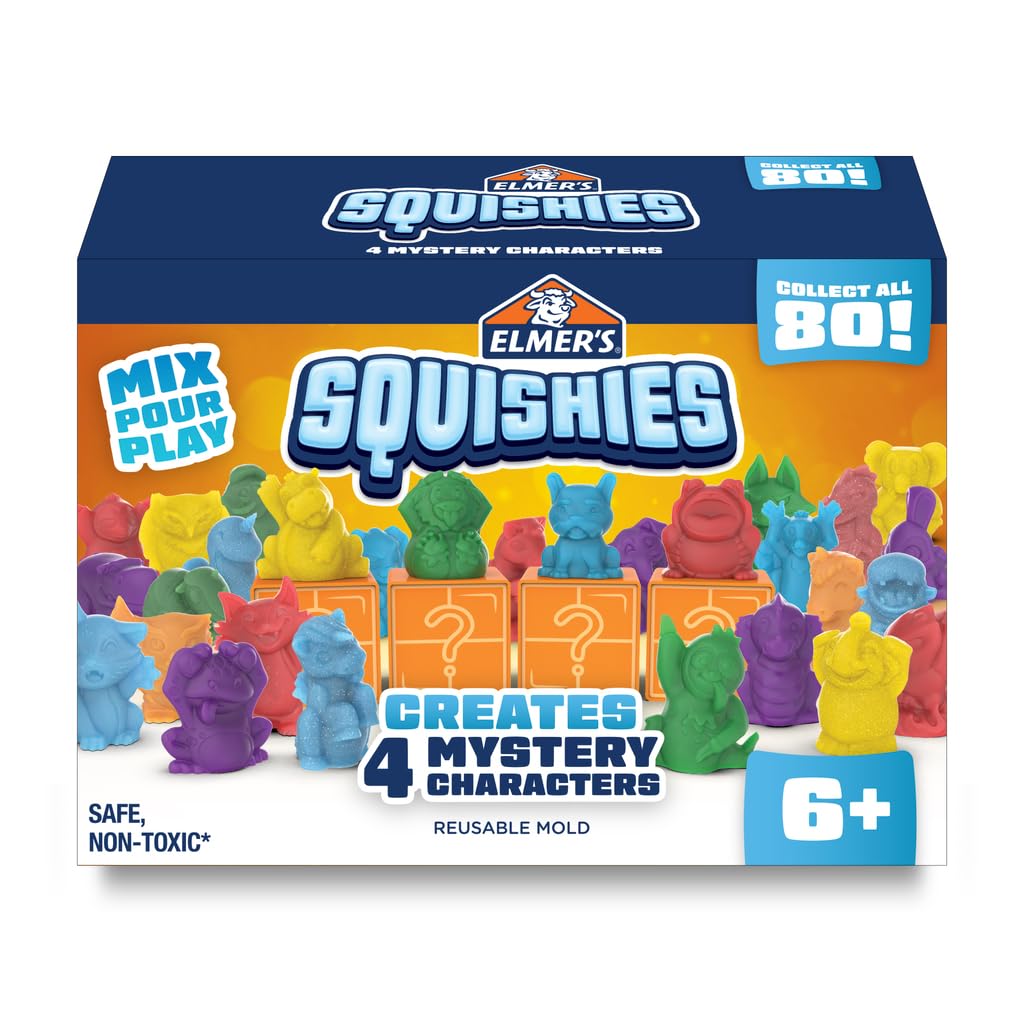 Elmer's Squishies Kids’ DIY Activity Kit – 4 Mystery Characters, 24-Piece Kit, Ages 6+