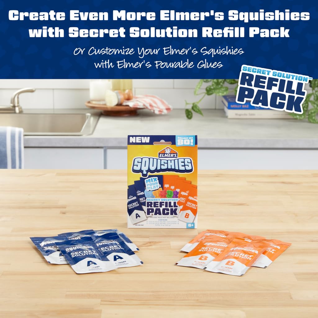 Elmer's Squishies Kids’ DIY Activity Kit – 4 Mystery Characters, 24-Piece Kit, Ages 6+