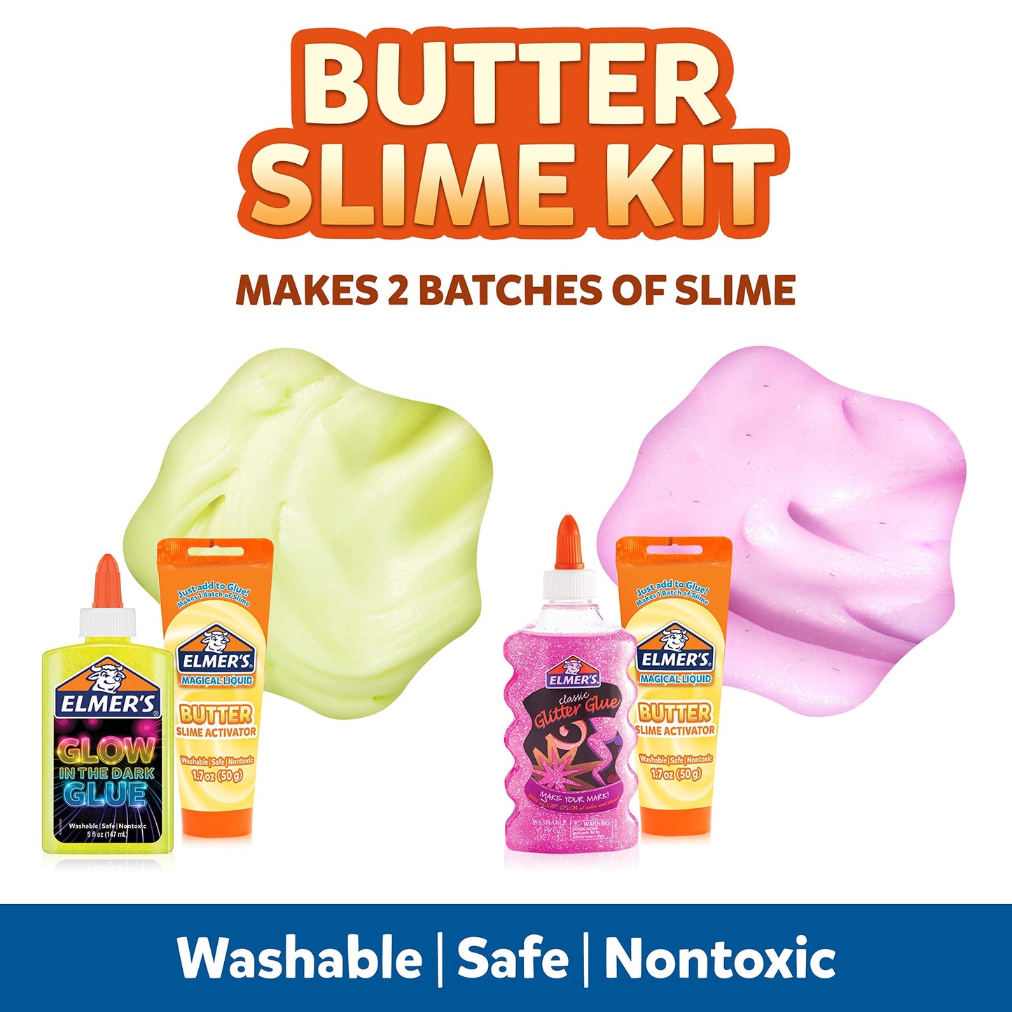 Elmer’s Butter Slime Kit with Glow in the Dark Glue and Glitter Glue – 4-Piece Kids Craft Kit