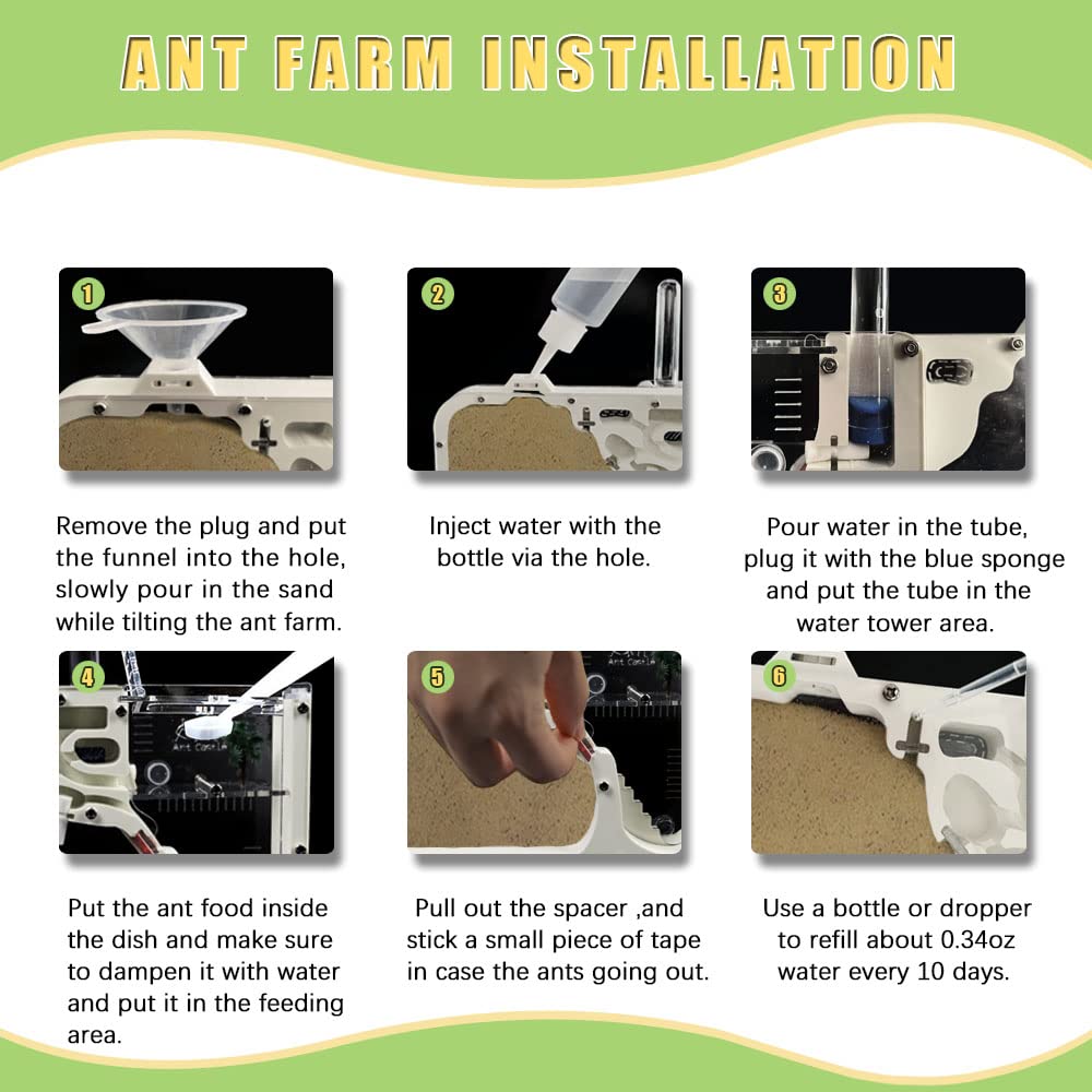 ELNMLHT Ant Farm Castle – Educational Live Ant Habitat Kit with Yellow Sand & Tool Kit