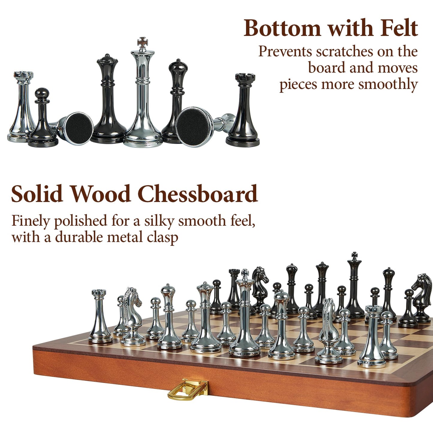 ELONGDI 12-Inch Metal Chess Set with 2.5-Inch Pieces – Portable Wooden Folding Board, Extra Queens