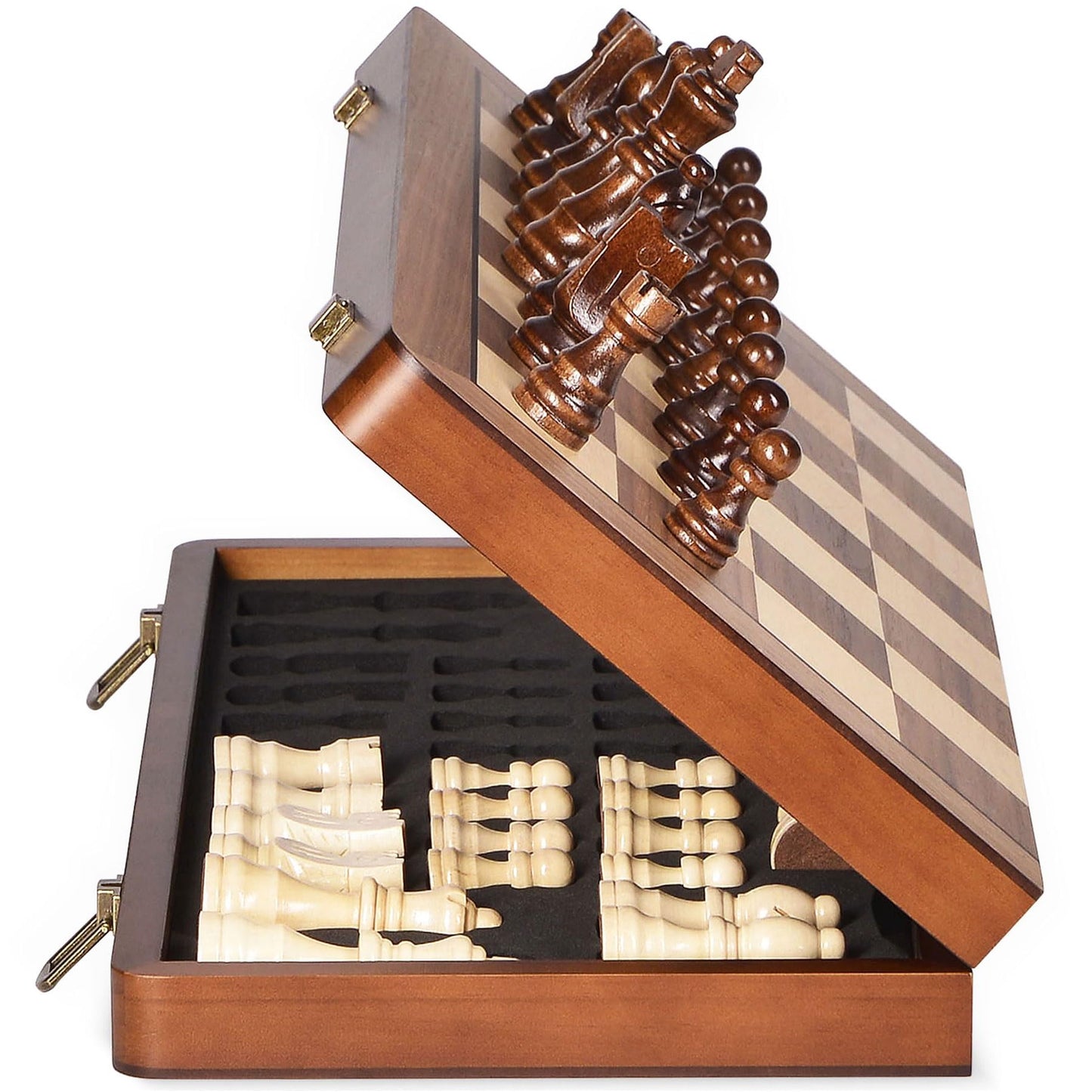 ELONGDI 15-Inch Wooden Magnetic Folding Chess Set with Extra Queens | Portable Travel Chessboard