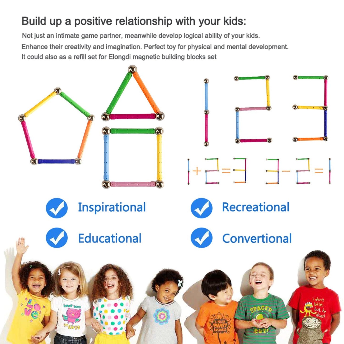 ELONGDI Magnetic Building Blocks – 132-Piece STEM Toy Set for Kids & Adults