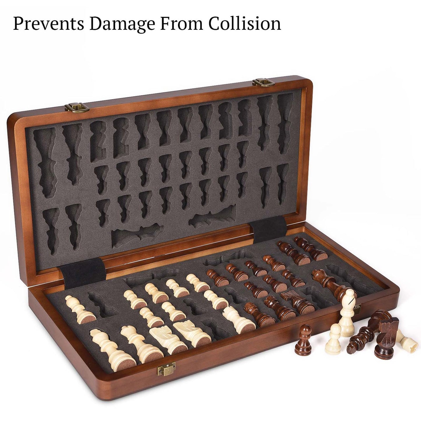 ELONGDI 15-Inch Wooden Magnetic Folding Chess Set with Extra Queens | Portable Travel Chessboard