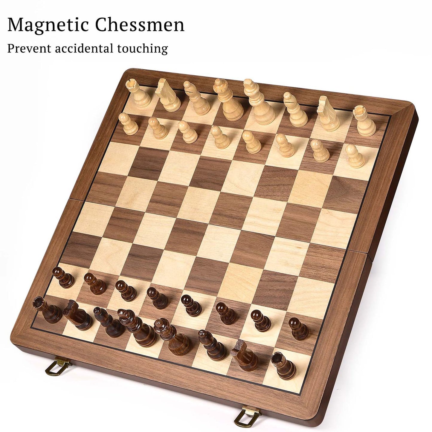 ELONGDI 15-Inch Wooden Magnetic Folding Chess Set with Extra Queens | Portable Travel Chessboard