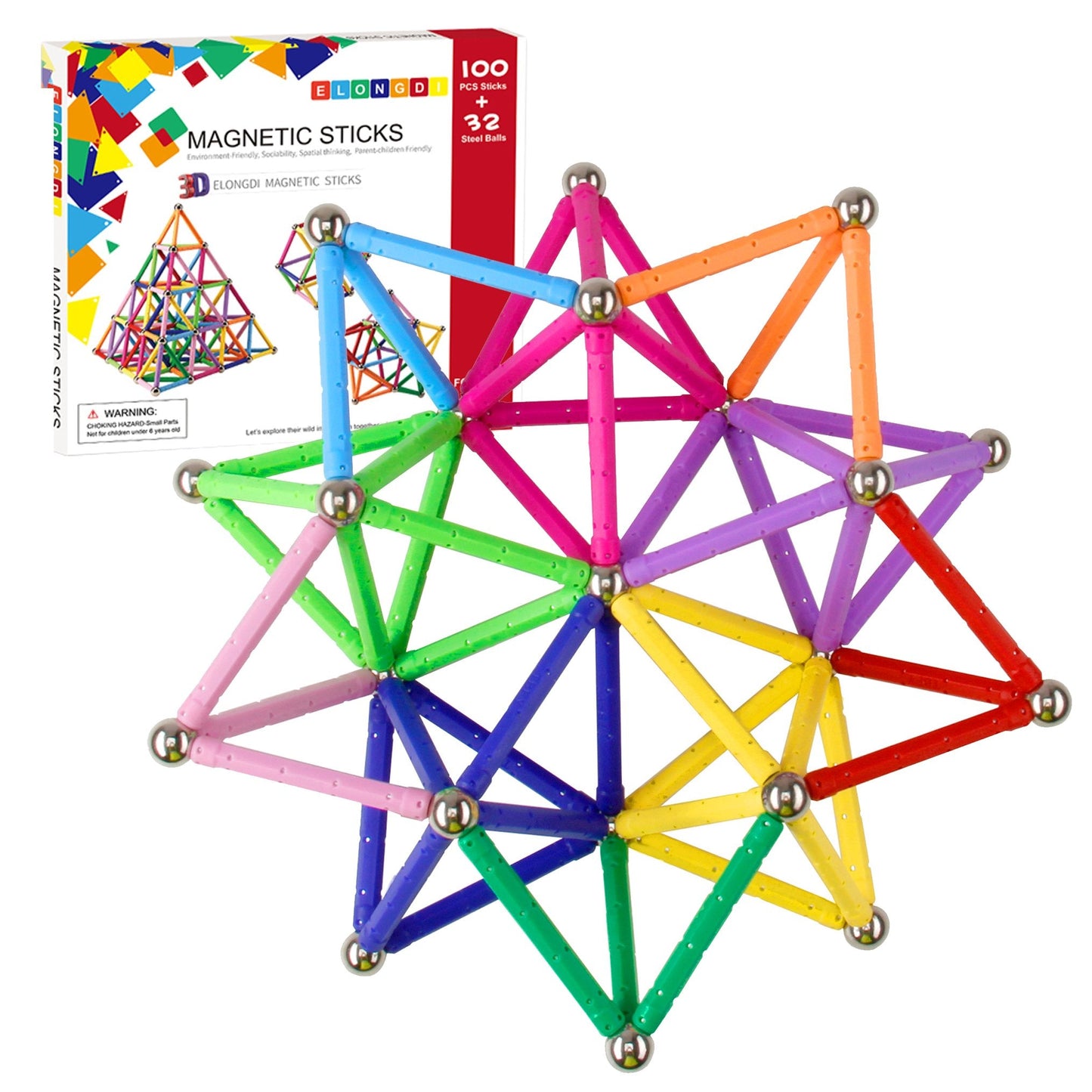 ELONGDI Magnetic Building Blocks – 132-Piece STEM Toy Set for Kids & Adults