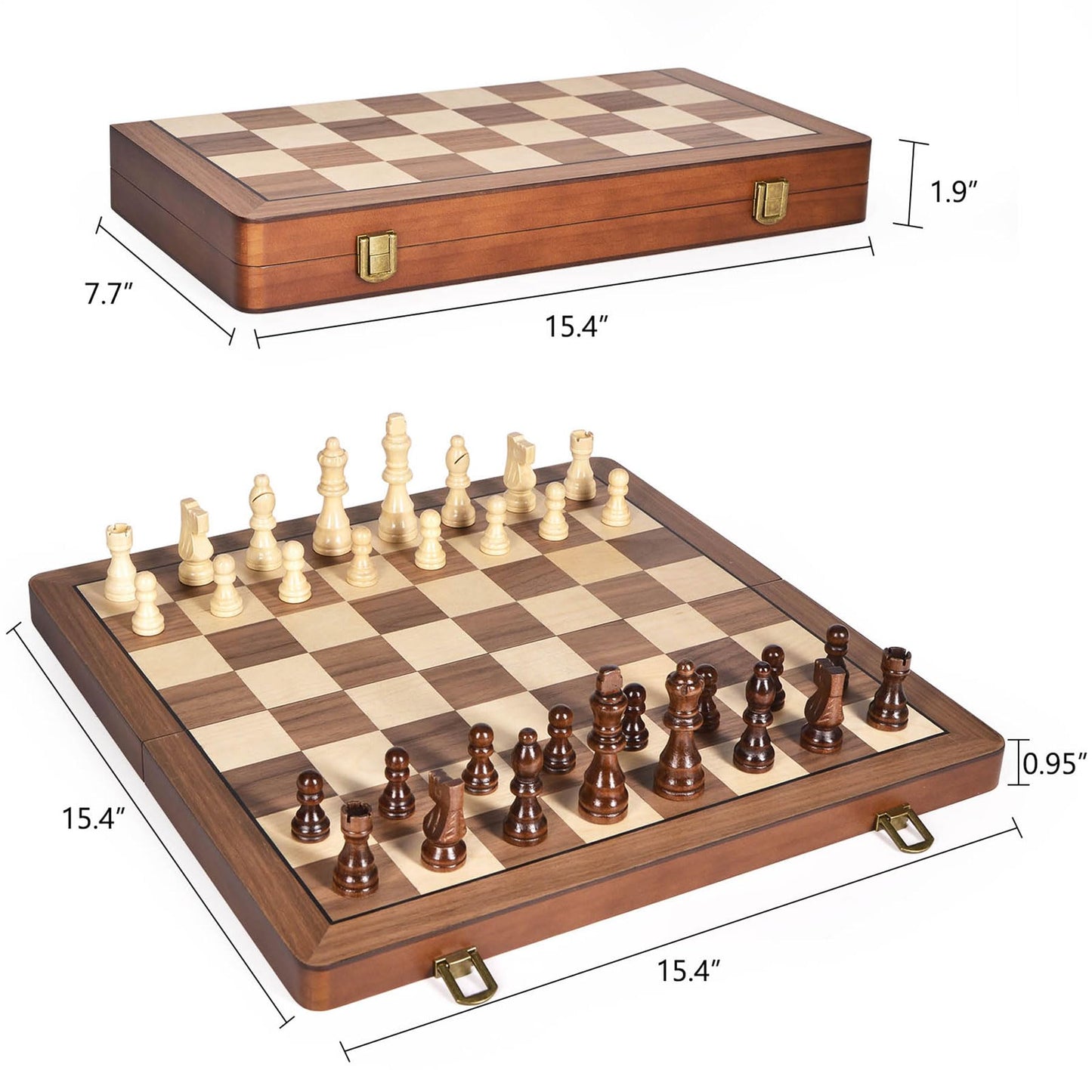 ELONGDI 15-Inch Wooden Magnetic Folding Chess Set with Extra Queens | Portable Travel Chessboard