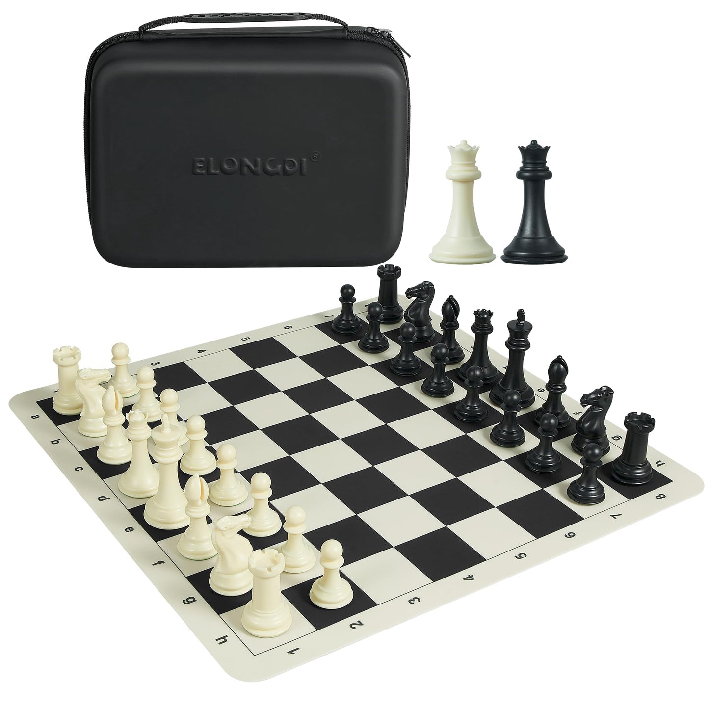 ELONGDI Tournament Chess Set – 20-inch Silicone Board, 4-inch King, 2 Extra Queens, Travel Case