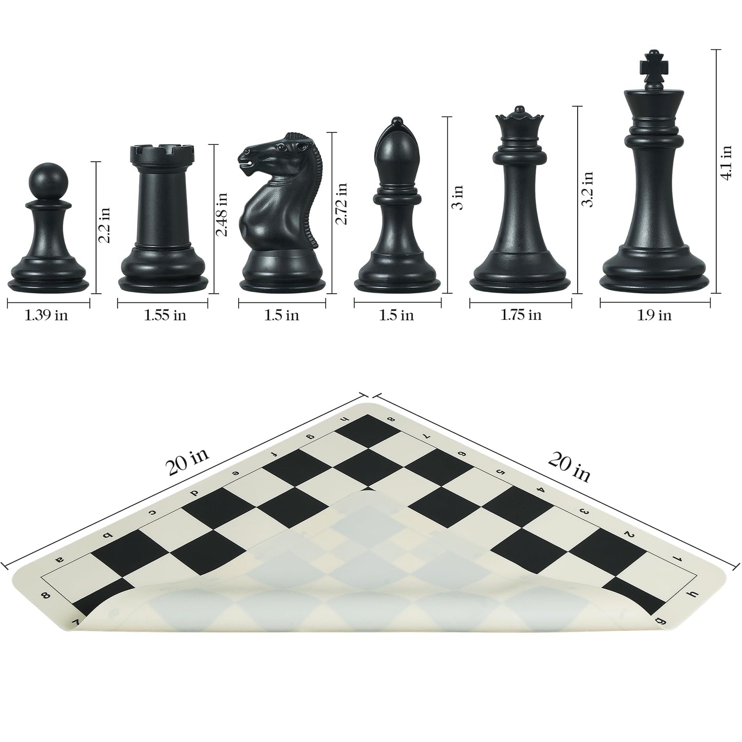 ELONGDI Tournament Chess Set – 20-inch Silicone Board, 4-inch King, 2 Extra Queens, Travel Case