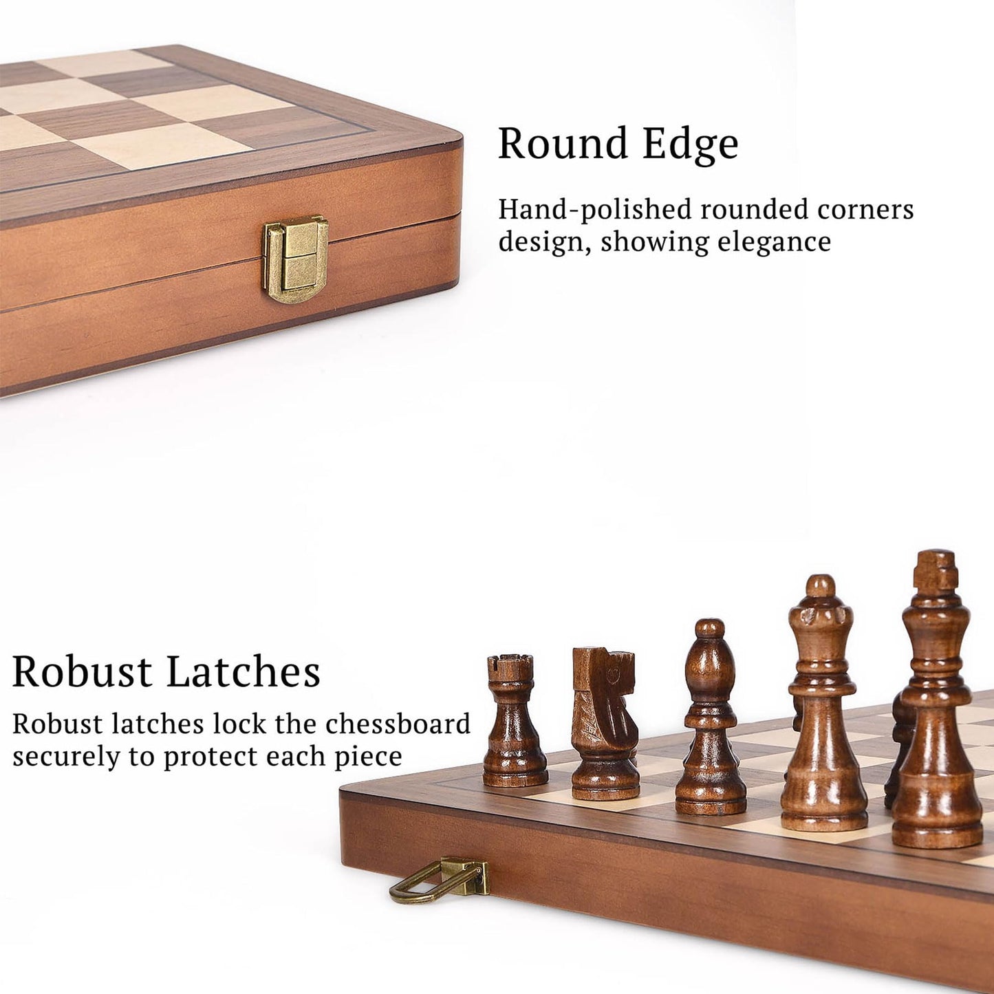 ELONGDI 15-Inch Wooden Magnetic Folding Chess Set with Extra Queens | Portable Travel Chessboard