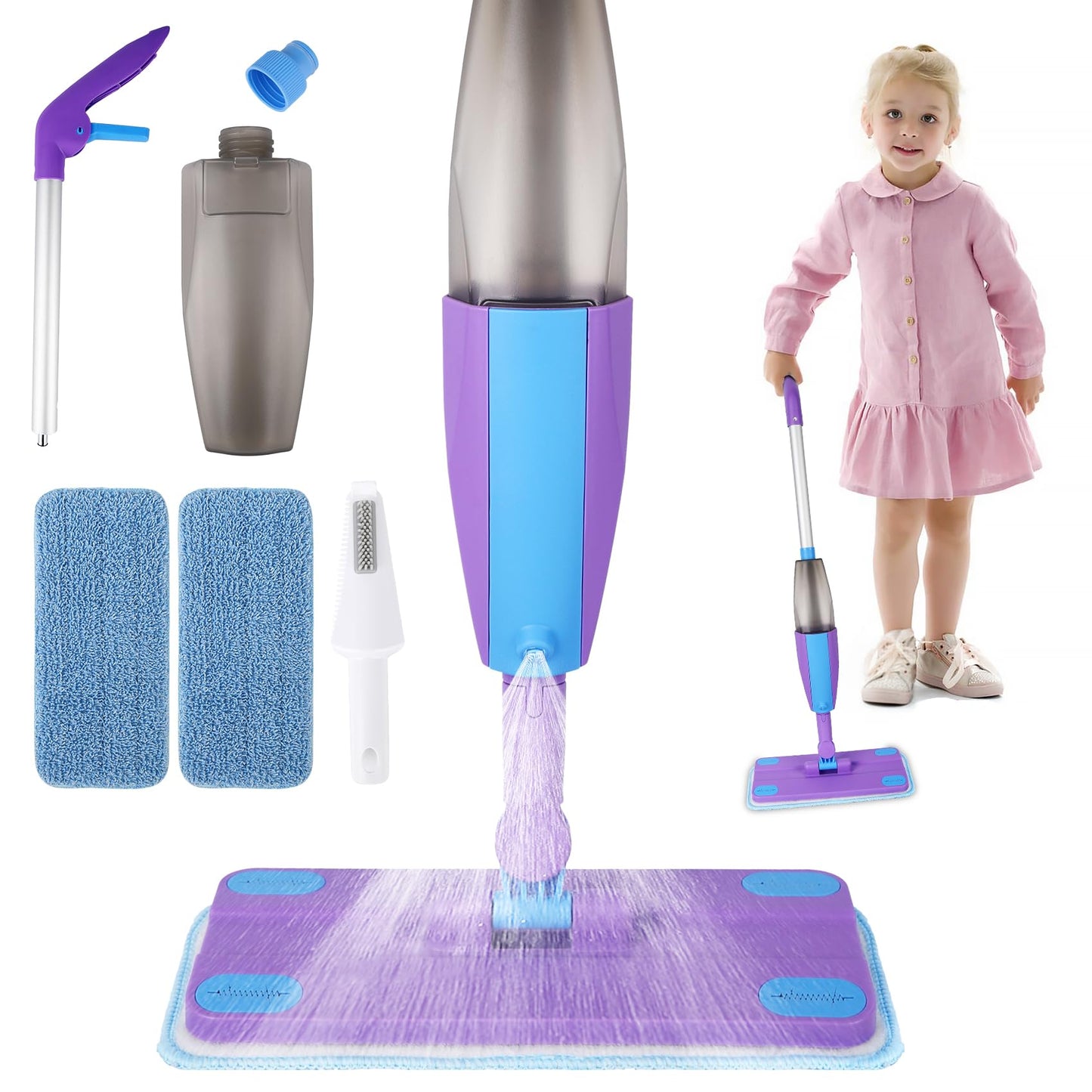 Eloslos Kids Spray Mop – Real Working Toddler Cleaning Set (Blue & Purple)