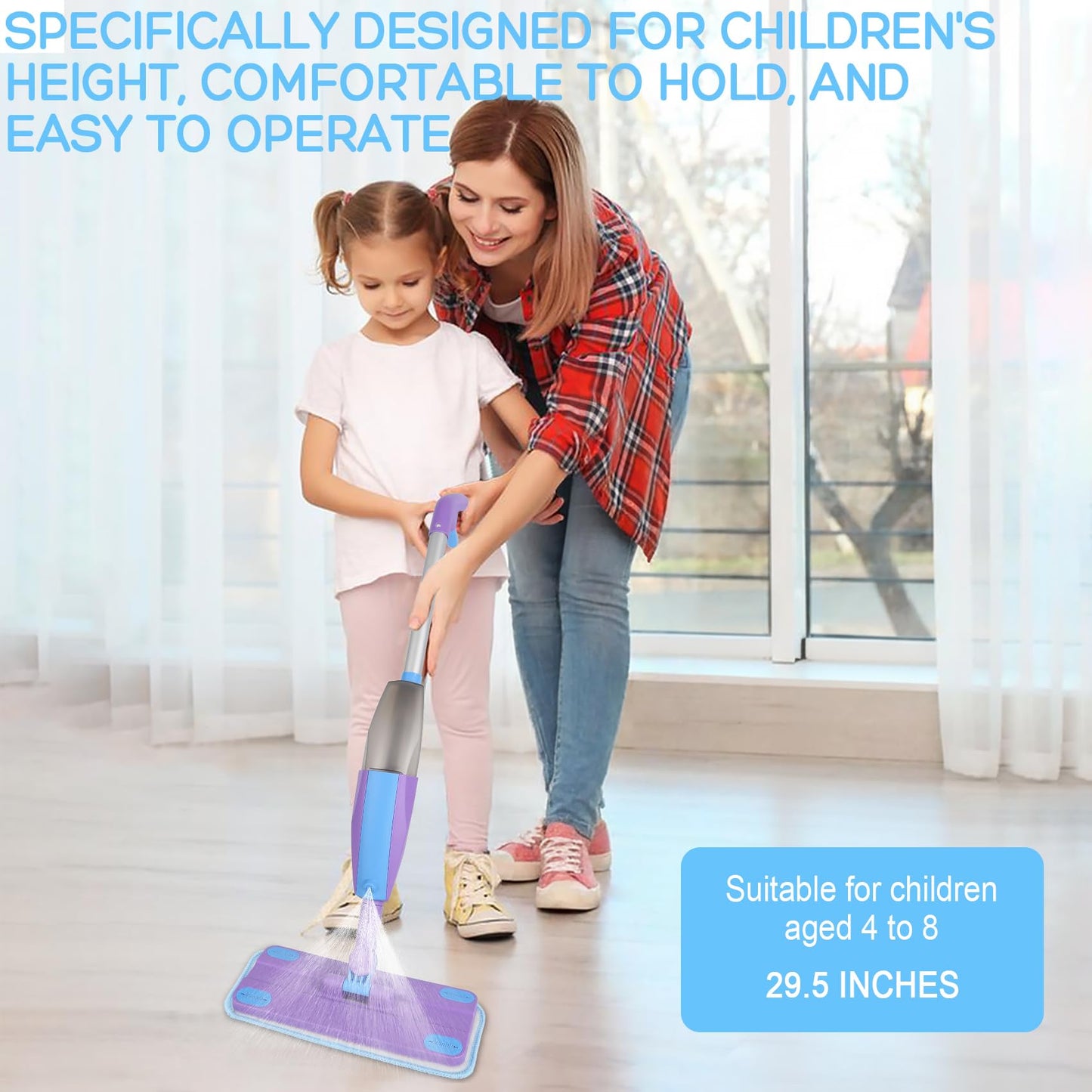 Eloslos Kids Spray Mop – Real Working Toddler Cleaning Set (Blue & Purple)