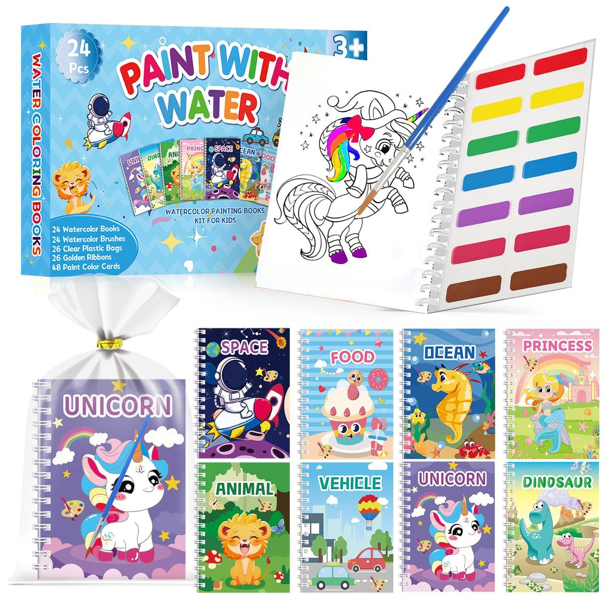 Elover 24-Pack Water Coloring Book for Kids — Bulk Party Favors and Arts & Crafts (Ages 4-8)