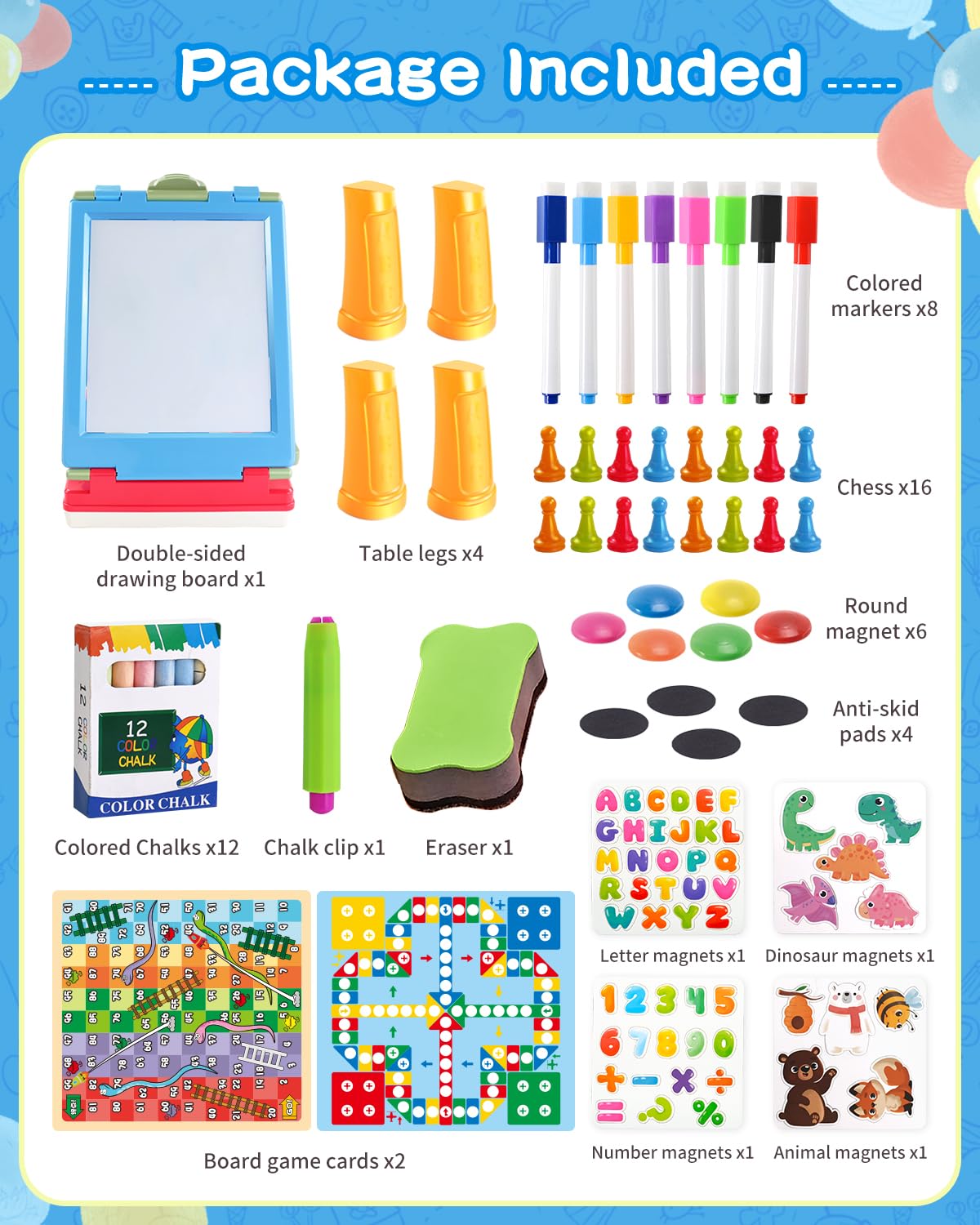 Elovien Easel for Kids – 4-in-1 Double-Sided Tabletop Easel (Blue)