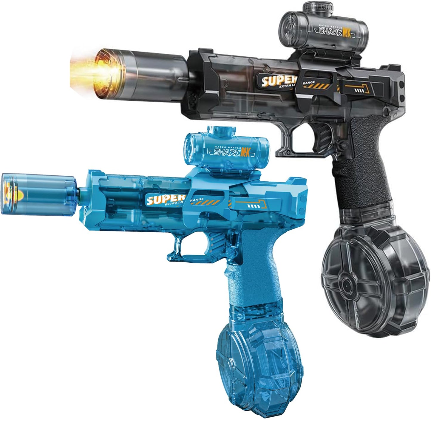 ELPSCGROO 2Pcs Electric Water Gun Set — Light-Up Nozzle, Manual/Auto Modes, Large Tank (Blue/Black), Up to 32 ft
